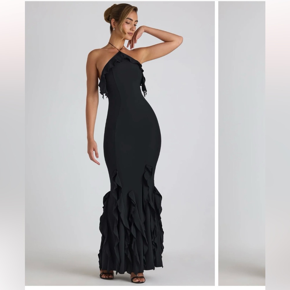 Oh Polly Black Ruffled Evening Gown